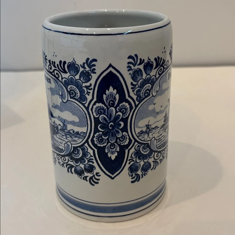 Vintage Heineken Blue Delft's Hand Painted Mug‎ Made in Holland Beer Stein